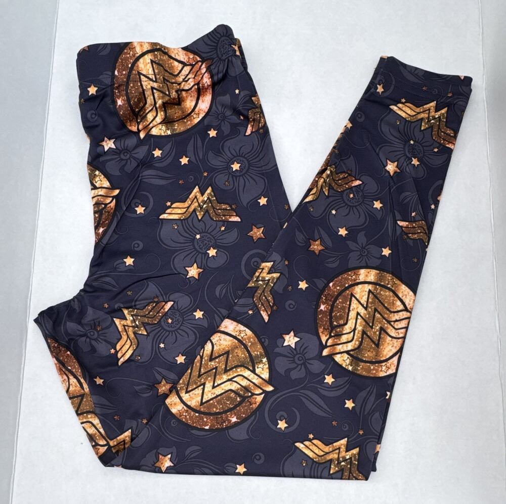 Wonder Woman Women’s XL Dark grey/Gold Ankle Leggings Logo Print Yoga Stretch